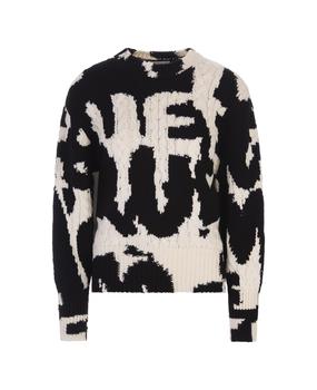 Alexander McQueen | Woman Mcqueen Graffiti Inlaid Sweater In Black And Ivory Wool商品图片,