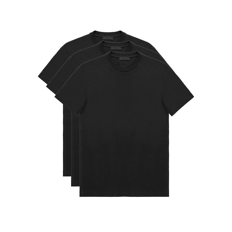 Prada | 【预售3-7天】PRADA/普拉达 22年春夏新款 男士黑色纯棉三角徽标圆领短袖T恤三件套UJM492_ILK_F0002_S_181商品图片,7.9折, 包邮包税