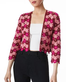 Alice + Olivia | Anderson Crochet Flower Cropped Cardigan商品图片,5.4折