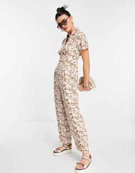 product Fashion Union button through jumpsuit with waist detail in retro floral image