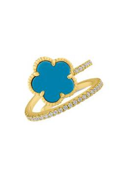 商品Kenneth Jay Lane | Look Of Real 14K Goldplated, Synthetic Turquoise & Cubic Zirconia Clover Wrap Ring,商家Saks OFF 5TH,价格¥340图片