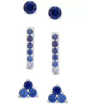 Macy's | 3-Pc. Set Lab-Created Sapphire Stud & Hoop Earrings (3-3/4 ct. t.w.) in Sterling Silver,商家Macy's,价格¥1683