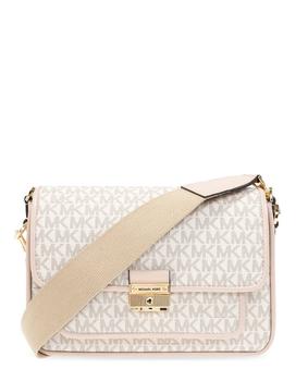 推荐Michael Kors Ladies Bradshaw Medium Logo and Leather Messenger Bag - Vanilla/ Soft Pink商品