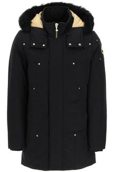 推荐Moose knuckles 'gold stirling neoshear' padded parka with shearling trimming商品