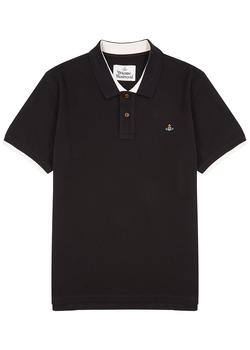 推荐Black piqué cotton polo shirt商品
