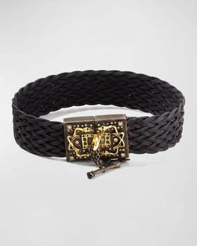 Armenta | Men's Woven Leather Bracelet w/ Diamonds & Black Sapphires,商家Neiman Marcus,价格¥21910