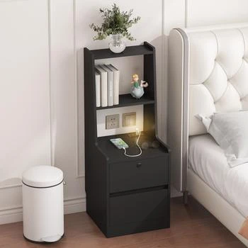 Streamdale Furniture | Streamdale Smart Storage Cabinet with Charging Station & Voice-Controlled LED Night Light,商家Premium Outlets,价格¥927