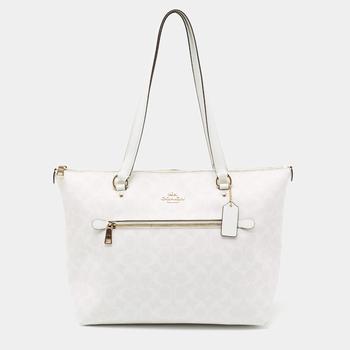 coach托特包男包, [二手商品] Coach | Coach White Signature Coated Canvas and Leather Gallery Tote商品图片 8折