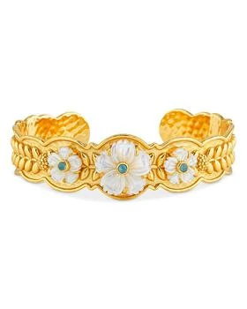 Capucine De Wulf | Villandry Dyed Jade & Mother Of Pearl Fleur Scalloped Cuff Bracelet in 18K Gold Plated,商家Bloomingdale's,价格¥1435