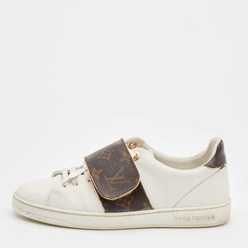 lv女鞋, [二手商品] Louis Vuitton | Louis Vuitton White/Brown Leather And Monogram Canvas Frontrow Sneakers Size 37.5商品图片 满1件减$100, 满减
