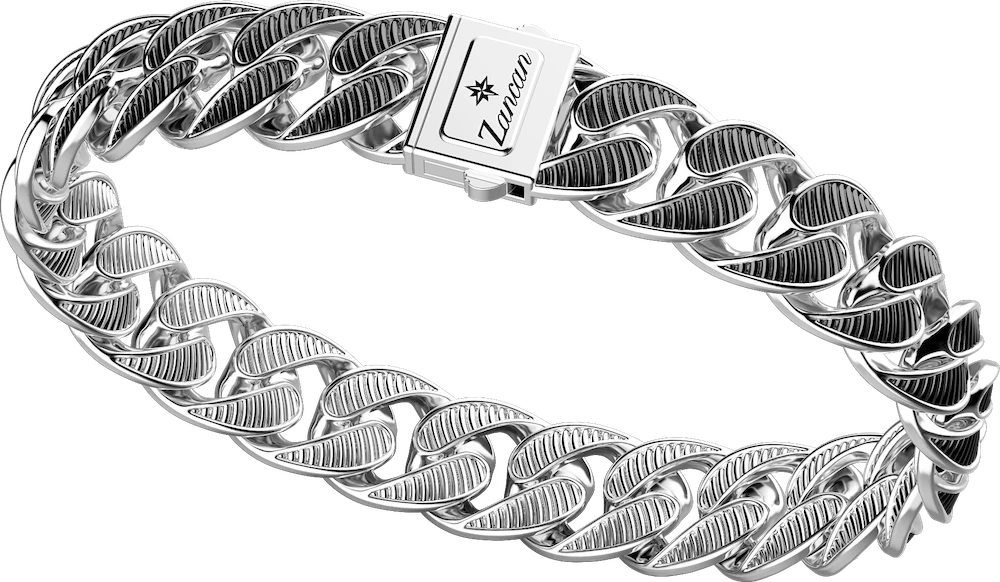 Zancan | Silver curb chain bracelet, with black and white geometric texture.,商家Zancan Gioielli,价格¥5209