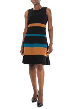 Nina Leonard | Sleeveless Jewel Neck Colorblock Dress商品图片,4.6折