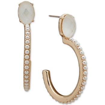 Anne Klein | Gold-Tone Imitation Pearl C Medium Hoop Earrings, 1.55"商品图片,