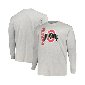 CHAMPION | Men's Heather Gray Ohio State Buckeyes Big and Tall Mascot Long Sleeve T-shirt 