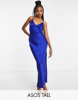 商品ASOS | ASOS DESIGN Tall high apex satin maxi slip dress in royal blue,商家ASOS,价格¥238图片