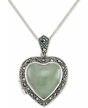 Macy's | Jade (13mm) & Marcasite Heart Locket 18" Pendant Necklace in Sterling Silver,商家Macy's,价格¥643