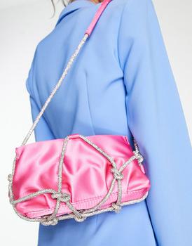asos腋下包, ASOS | ASOS DESIGN shoulder bag with diamante strapping detail in pink商品图片 