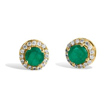 推荐18K Gold Vermeil 1.30Gtw Natural Emerald & White Zircon Stud Earrings商品