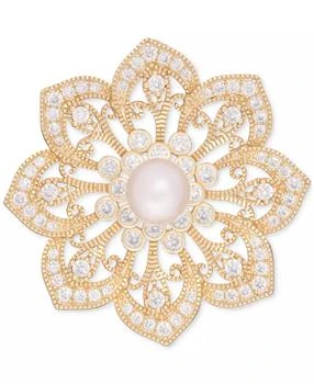 Macy's | Cultured Freshwater Pearl (7mm) & Cubic Zirconia Filigree Flower Pin in 18K Gold-Plated Sterling Silver,商家Macy's,价格¥828
