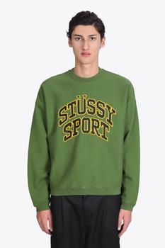 STUSSY | Stussy Relaxed Oversized Crew Green Cotton Crewneck Sweatshirt With Front Embroidery商品图片,