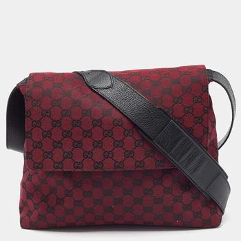 推荐Gucci Red/Black GG Canvas and Leather Messenger Bag商品