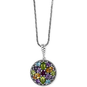 商品EFFY® Multi-Gemstone Disc 18" Pendant Necklace (7-1/3 ct. t.w.) in Sterling Silver图片