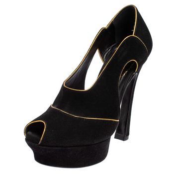 ysl高跟鞋价格, [二手商品] Yves Saint Laurent | Yves Saint Laurent Black Cut Out Suede Palais Peep Toe Platform Pumps Size 36商品图片 2.4折