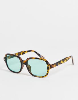 ASOS | ASOS DESIGN frame square sunglasses in tort with green lens  - BROWN商品图片,2.9折