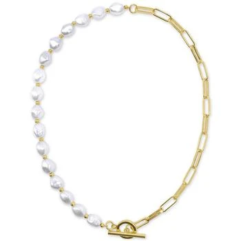 推荐14k Gold-Plated Imitation Pearl & Paperclip Chain 17" Toggle Necklace商品