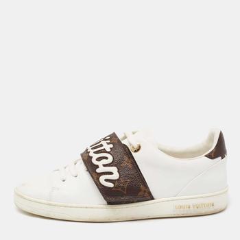 lv低帮鞋, [二手商品] Louis Vuitton | Louis Vuitton White Leather And Monogram Canvas  Frontrow Low Top Sneakers Size 38商品图片 9.4折, 满1件减$100, 满减