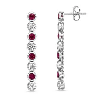 Macy's | Sterling Silver Elegant Alternating Created Red Ruby and Created White Sapphire Round Bezel Set Drop Earrings,商家Macy's,价格¥2231