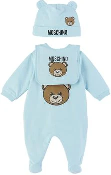 Moschino | Baby Blue Teddy Babygrow Three-Piece Set,商家Ssense US,价格¥1770