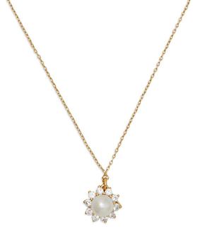 Kate Spade | Sunny Pavé & Imitation Pearl Halo Pendant Necklace in Gold Tone, 16"-19"商品图片,