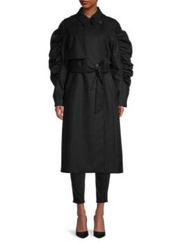 推荐Ruched-Sleeve Wool-Blend Coat商品