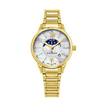 Stuhrling | Alexander Watch AD204B-05, Ladies Quartz Moonphase Date Watch with Yellow Gold Tone Stainless Steel Case on Yellow Gold Tone Stainless Steel Bracelet商品图片,