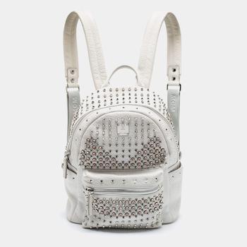 推荐MCM White Swarovski Crystal Embellished Leather Small Stark Backpack商品