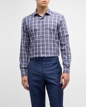 Zegna | Men's Cotton Plaid Sport Shirt商品图片,