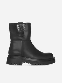 推荐Logo-buckle faux leather ankle boots商品
