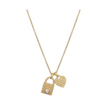 商品Unwritten | 14Kt Gold Flash Plated Crystal Evil Eye Lock and Heart Pendant Necklace,商家Macy's,价格¥146图片