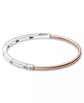 PANDORA | Signature 14K Rose Gold-Plated and Sterling Silver Two-Tone I-D Pave Bangle Bracelet,商家Macy's,价格¥1359