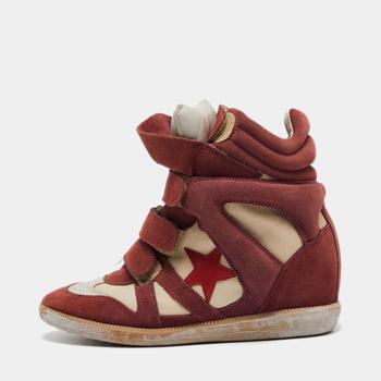 Isabel Marant, Isabel Marant | Isabel Marant Brown/Burgundy Suede And Leather Bekett Wedge Sneakers Size 39商品图片 7.1折
