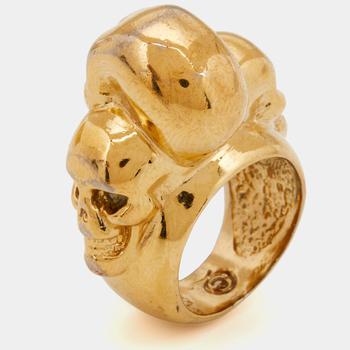 推荐McQ by Alexander McQueen Gold Tone Multi Skull Ring Size 50商品