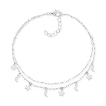 Essentials | Moon & Star Charm Two-Row Anklet in Silver-Plate,商家Macy's,价格¥104