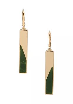 商品Gold Tone Jade Crystal Linear Bar Lever Back Pierced Earrings图片