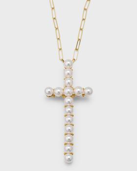 商品Pearls By Shari | 18K Yellow Gold Akoya Pearl Long Cross Pendant Necklace, 36"L,商家Neiman Marcus,价格¥53481图片