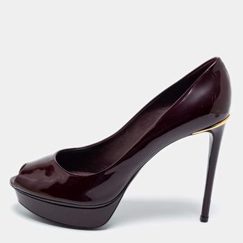 lv高帮鞋, [二手商品] Louis Vuitton | Louis Vuitton Dark Burgundy Patent Leather Eyeline Peep-Toe Platform Pumps Size 40商品图片 满1件减$100, 满减