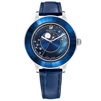 Swarovski | Women's Swiss Octea Lux Moonphase Blue Leather Strap Watch 39mm - A Special Edition 