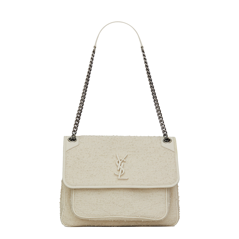 ysl包评价, Yves Saint Laurent | SAINT-LAURENT PARIS/圣罗兰 YSL 2021秋冬新款 NIKI系列 女士中号灰白色织物小牛皮翻盖徽标单肩斜挎包商品图片 7.4折×额外9.5折, 包邮包税, 额外九五折