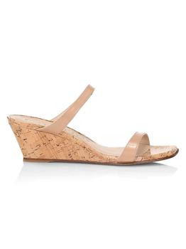 stuart weitzman凉鞋代购, Stuart Weitzman | Aleena Patent Leather & Cork Wedge Mules商品图片 满$250减$50, 满减