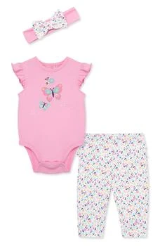 Little Me | Butterfly Cotton Bodysuit, Leggings & Headband Set,商家Nordstrom Rack,价格¥52